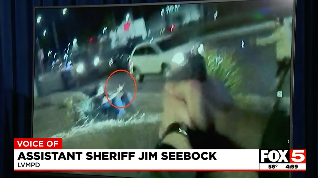 Surveillance footage of a person with a gun circled in red.